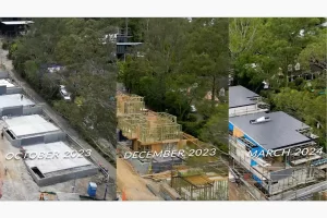 Progress on Nature's Edge comparing the construction work on townhouses from October 2023, December 2023 and March 2024