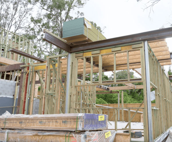 Wooden framework of one of the homes at Nature's Edge, The Gap